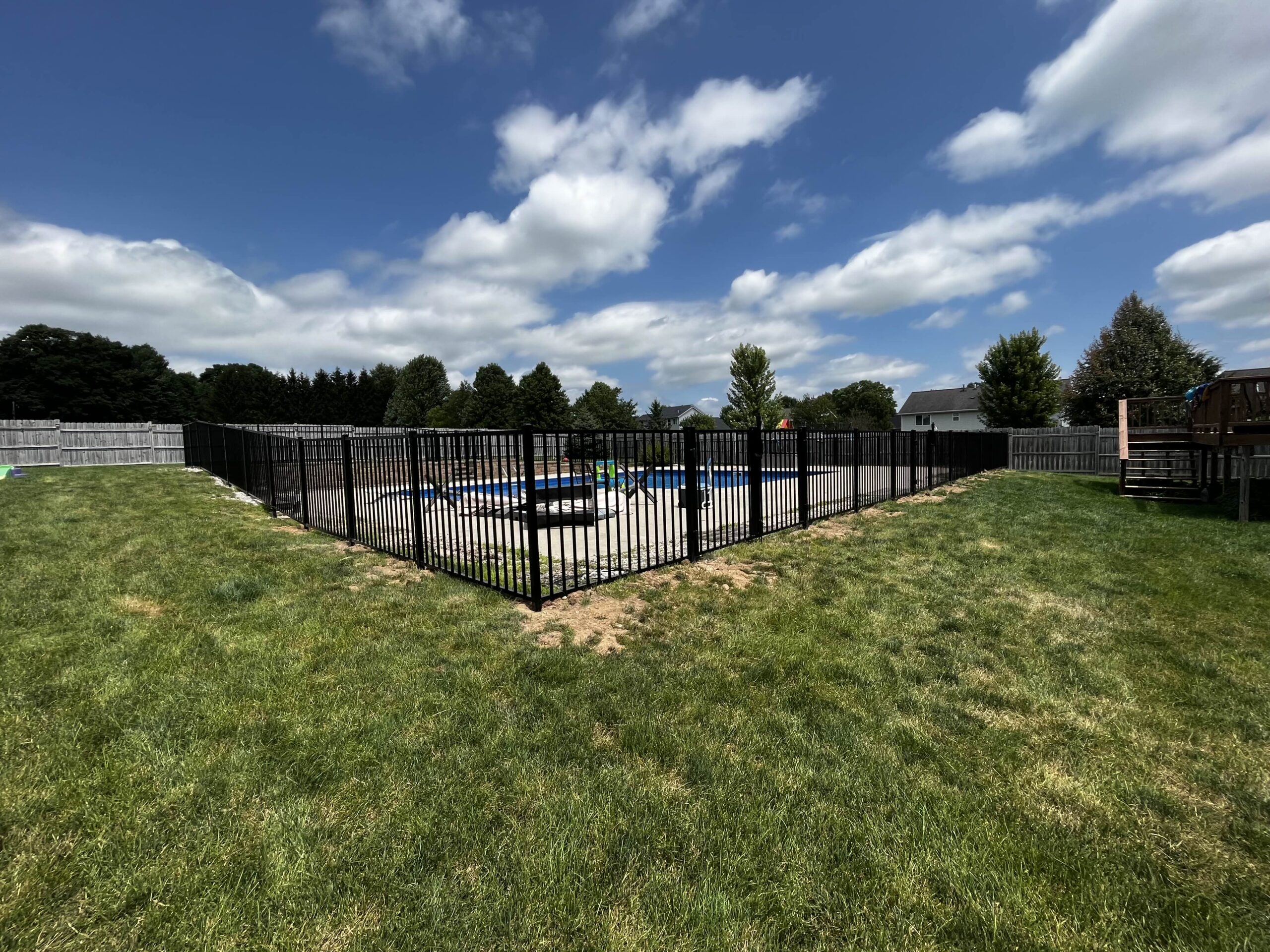 black aluminum pool fence install